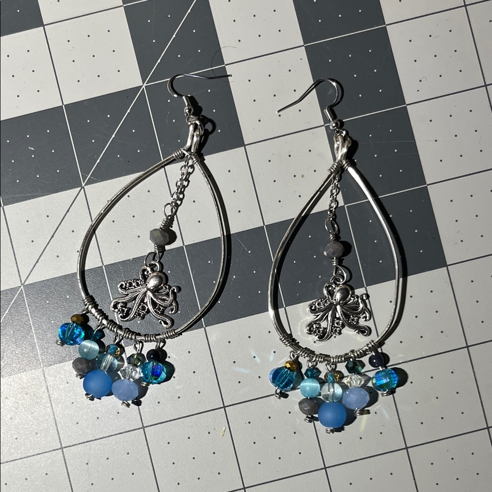Silver and Blue Charm Drop Earrings - Picture 2 of 3